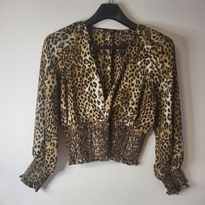 Express shirt Blouse Size Xlarge Leopard Animal Print Ruffle Long Sleeve Top